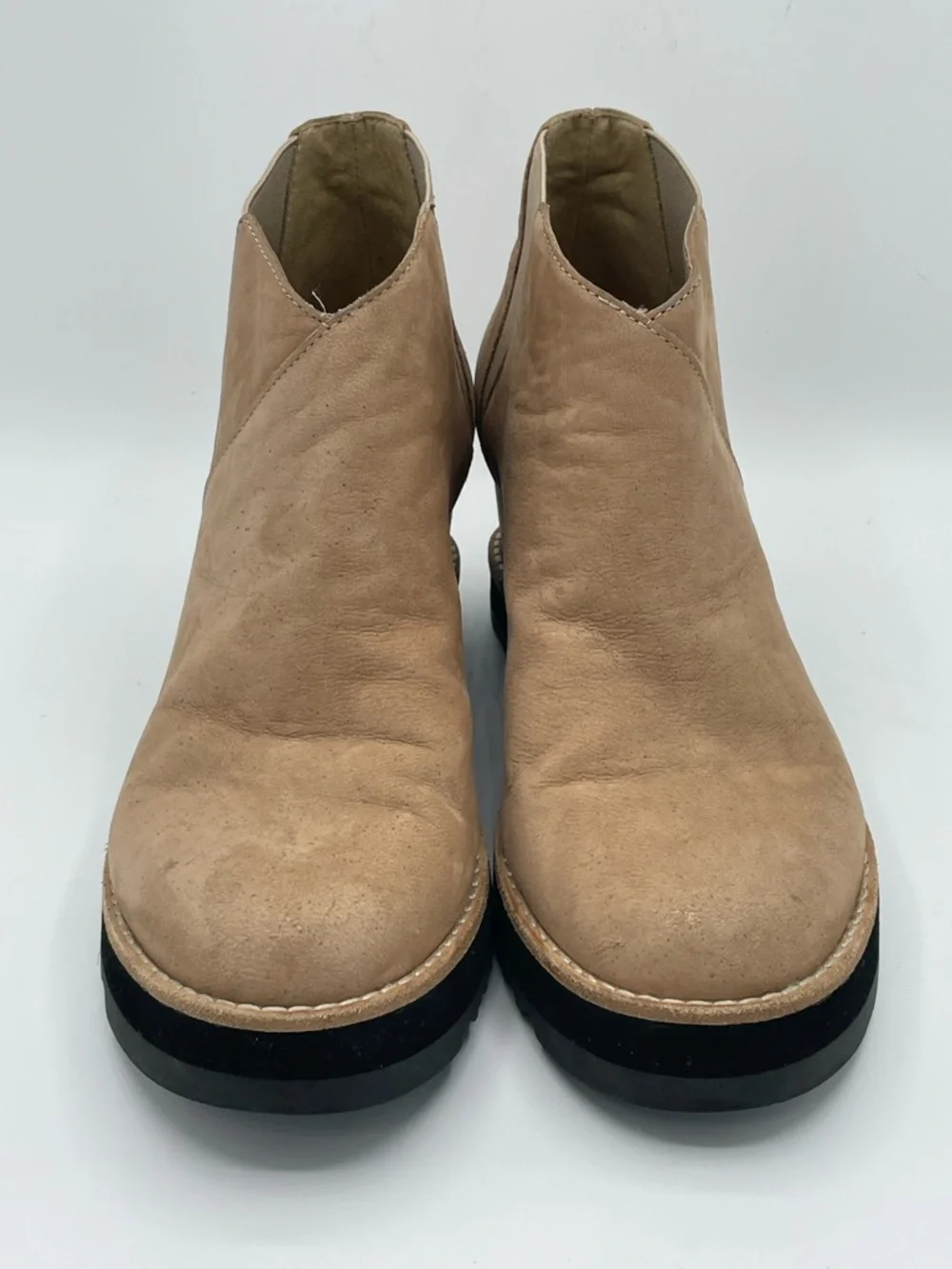 Eileen Fisher Caddy Tan Nubuck Leather Wedge Ankle Booties Size 7M.